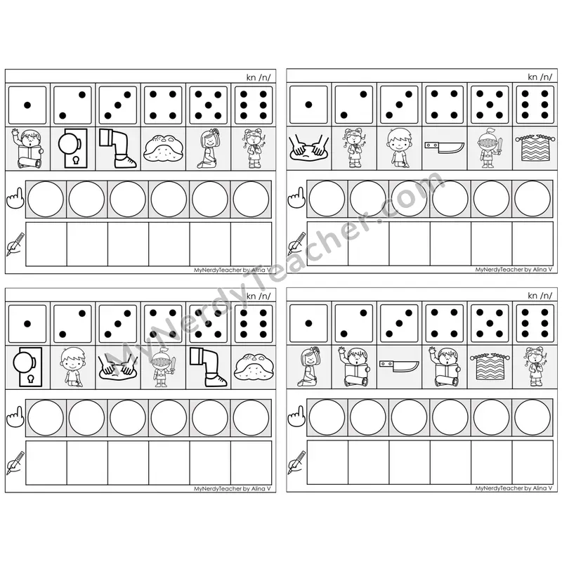 Silent Letter kn /n/ — BW (C8 — Roll, Map, and Graph)