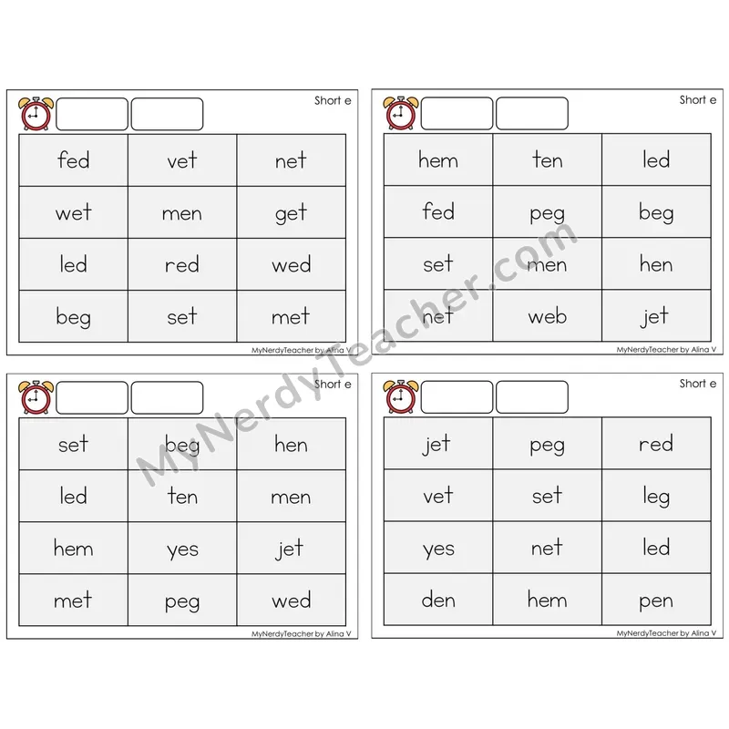 Short E /e/ (C9 — Fluency Drills)
