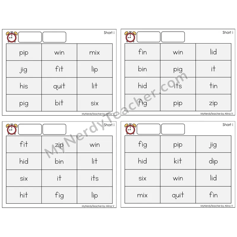 Short I /i/ (C9 — Fluency Drills)