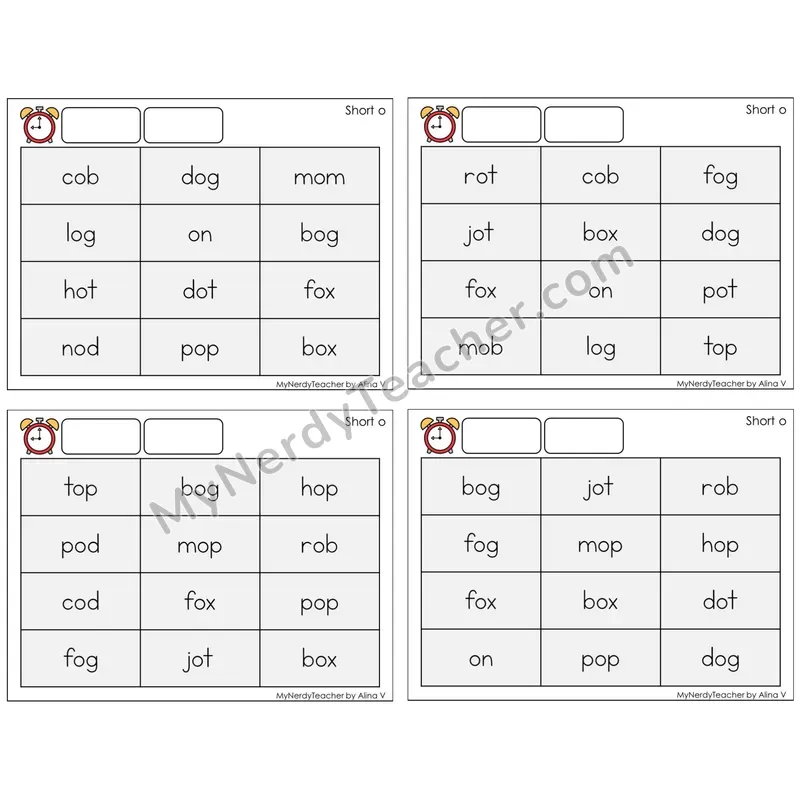 Short O /o/ (C9 — Fluency Drills)