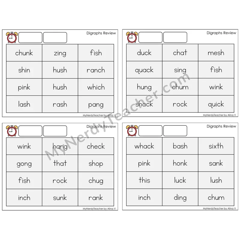 Digraphs Review (C9 — Fluency Drills)