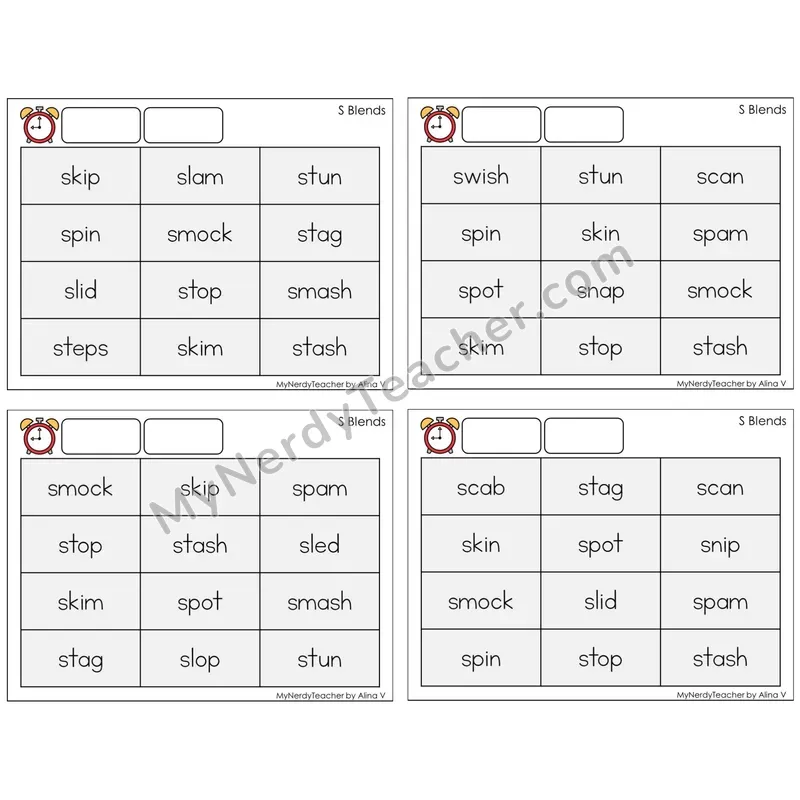 S Blends (C9 — Fluency Drills)