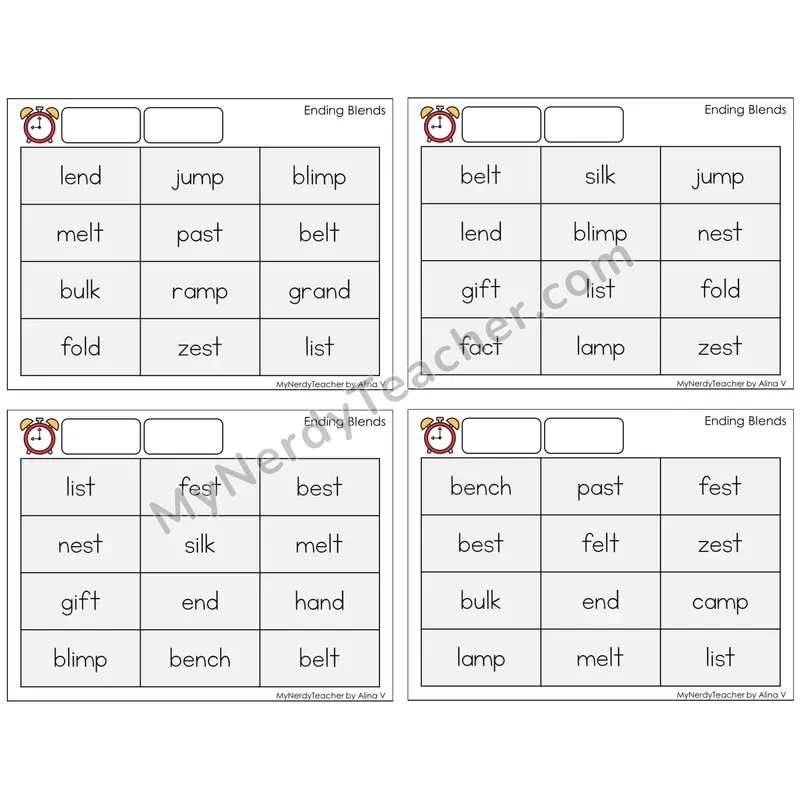 Ending Blends (C9 — Fluency Drills)