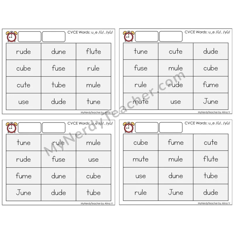 Long U Silent E (u_e) (C9 — Fluency Drills)