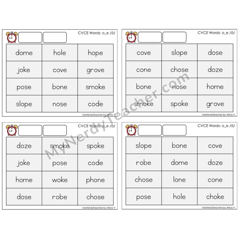 Long O Silent E (o_e) (C9 — Fluency Drills)