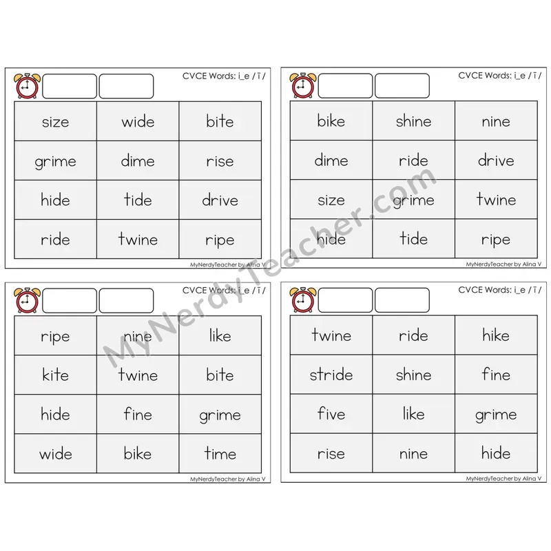 Long I Silent E (i_e) (C9 — Fluency Drills)