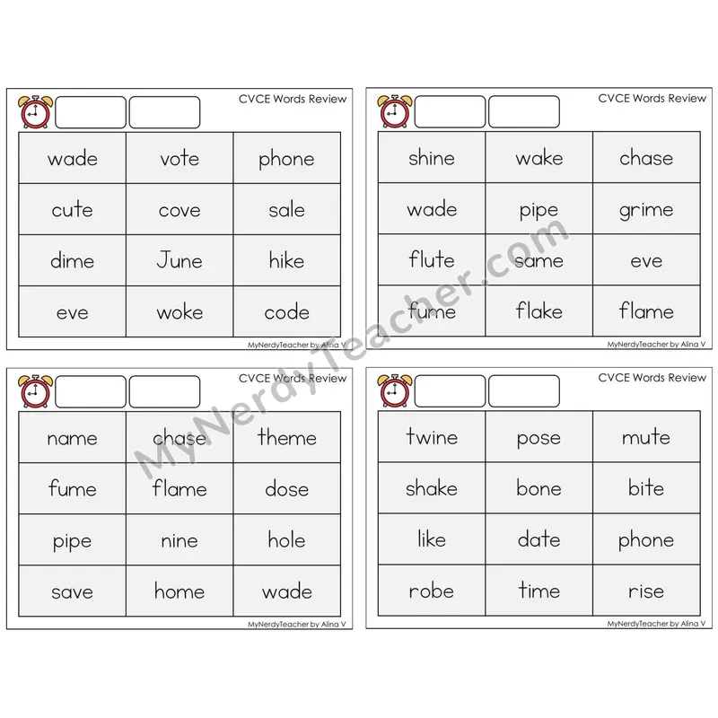 CVCe Words Review (C9 — Fluency Drills)
