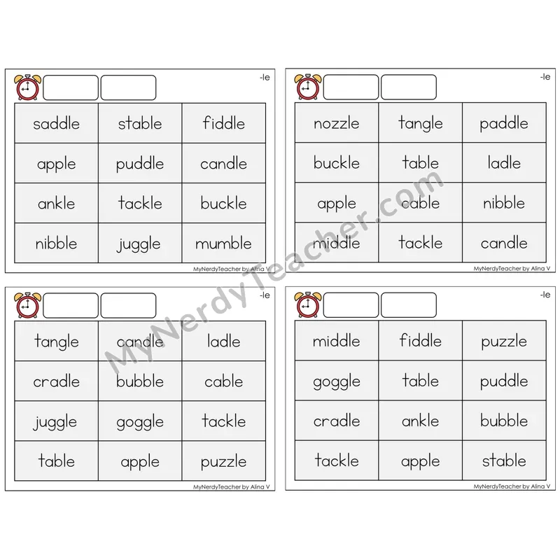 Consonant -le Syllable (C9 — Fluency Drills)