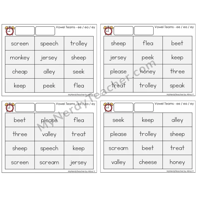 Vowel Teams ee, ea, ey /e/ (C9 — Fluency Drills)