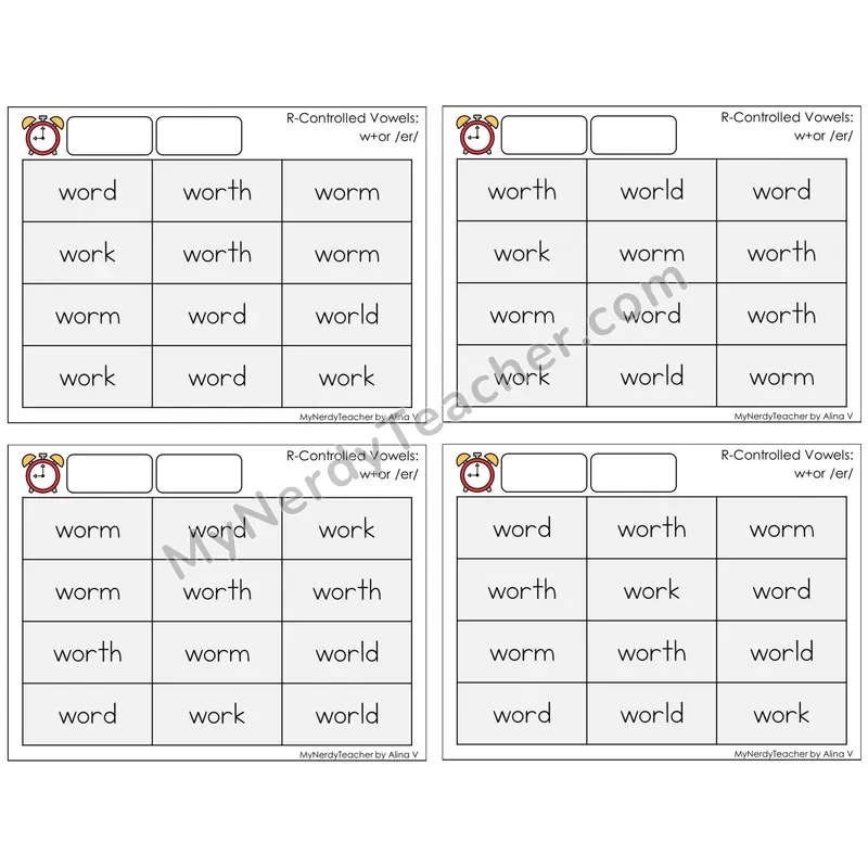 R-Controlled w+or /er/ (C9 — Fluency Drills)