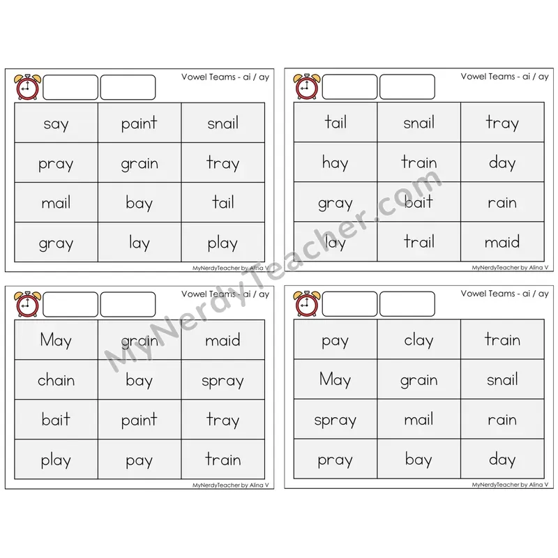 Vowel Teams ai, ay /a/ (C9 — Fluency Drills)