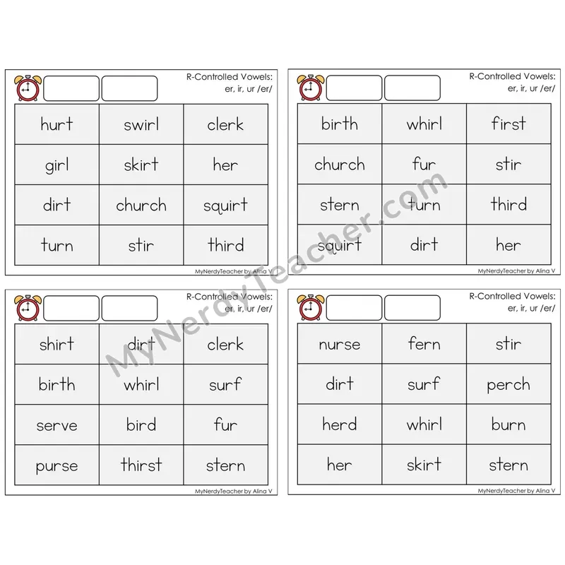 R-Controlled er, ir, ur /er/ (C9 — Fluency Drills)