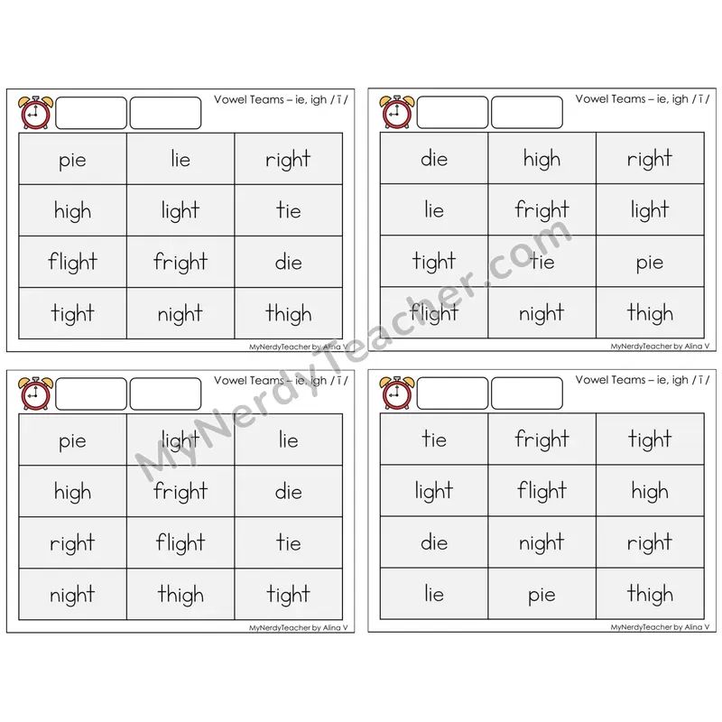 Vowel Teams ie, igh /i/ (C9 — Fluency Drills)