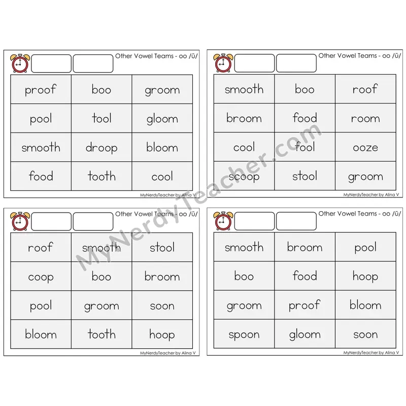 Vowel Teams oo /oo/ (moon) (C9 — Fluency Drills)