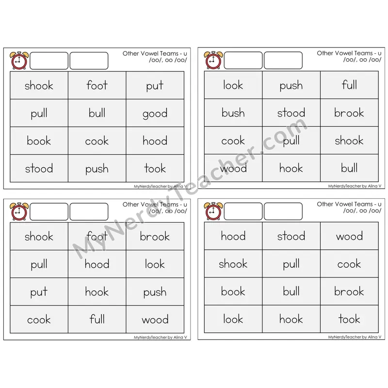 Vowel Teams oo, u /oo/ (book) (C9 — Fluency Drills)