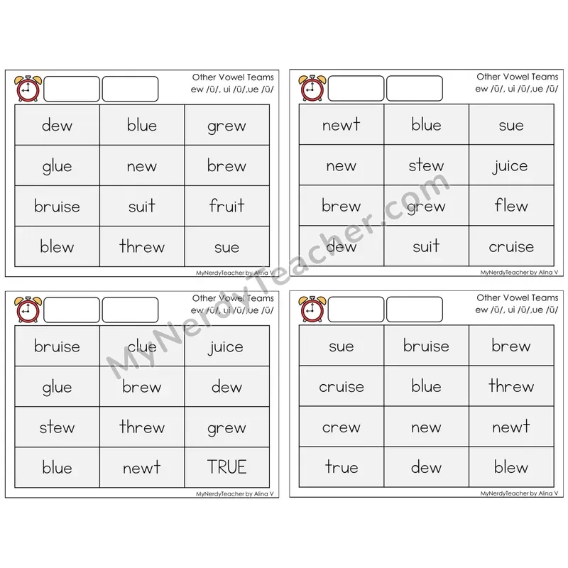 Vowel Teams ew, ui, ue /u/ (C9 — Fluency Drills)