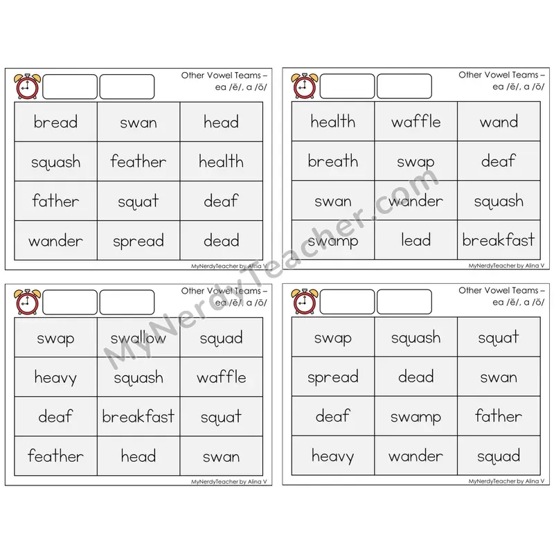 Vowel Teams ea /e/, a /o/ (C9 — Fluency Drills)