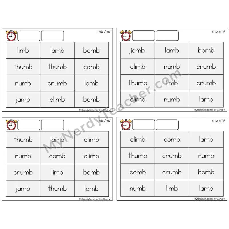 Silent Letter mb /m/ (C9 — Fluency Drills)