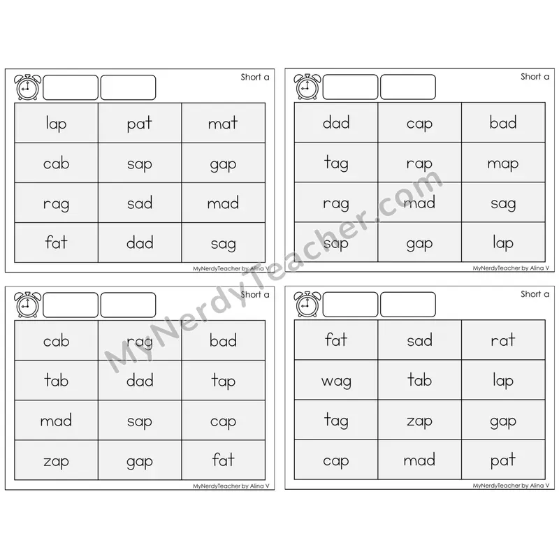 Short A /a/ — BW (C9 — Fluency Drills)