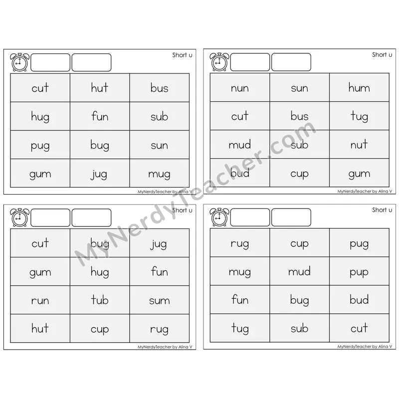 Short U /u/ — BW (C9 — Fluency Drills)