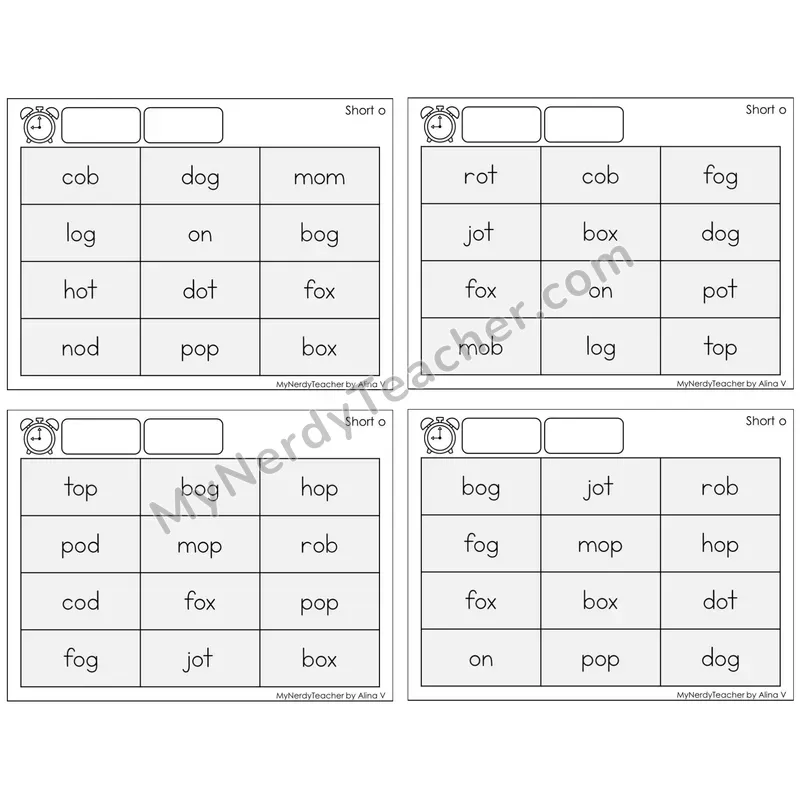 Short O /o/ — BW (C9 — Fluency Drills)