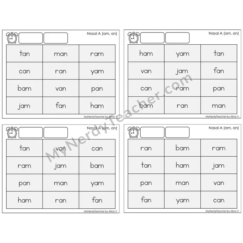 Nasalized A (am, an) — BW (C9 — Fluency Drills)