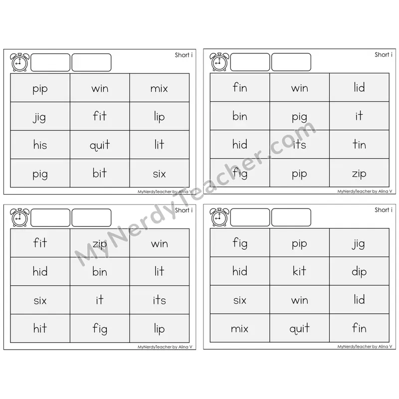 Short I /i/ — BW (C9 — Fluency Drills)