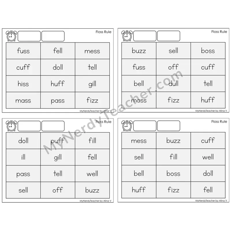FLOSS Rule (ff, ll, ss, zz) — BW (C9 — Fluency Drills)