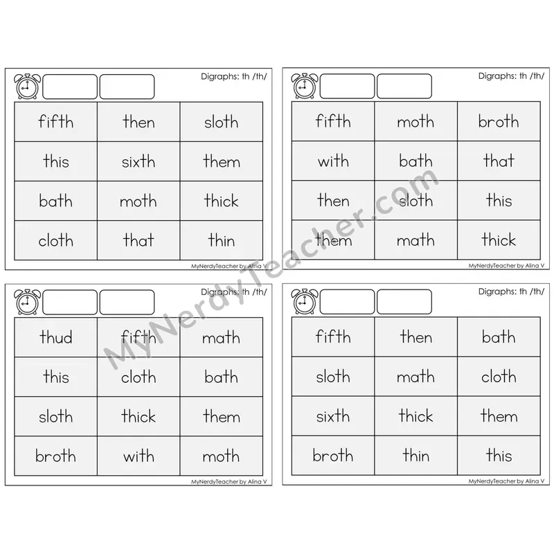 Digraphs th (Voiced & Unvoiced) — BW (C9 — Fluency Drills)