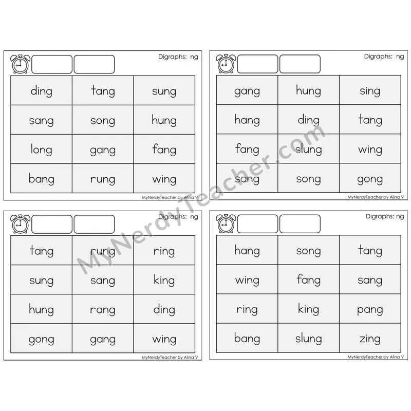 Ending ng /ng/ — BW (C9 — Fluency Drills)