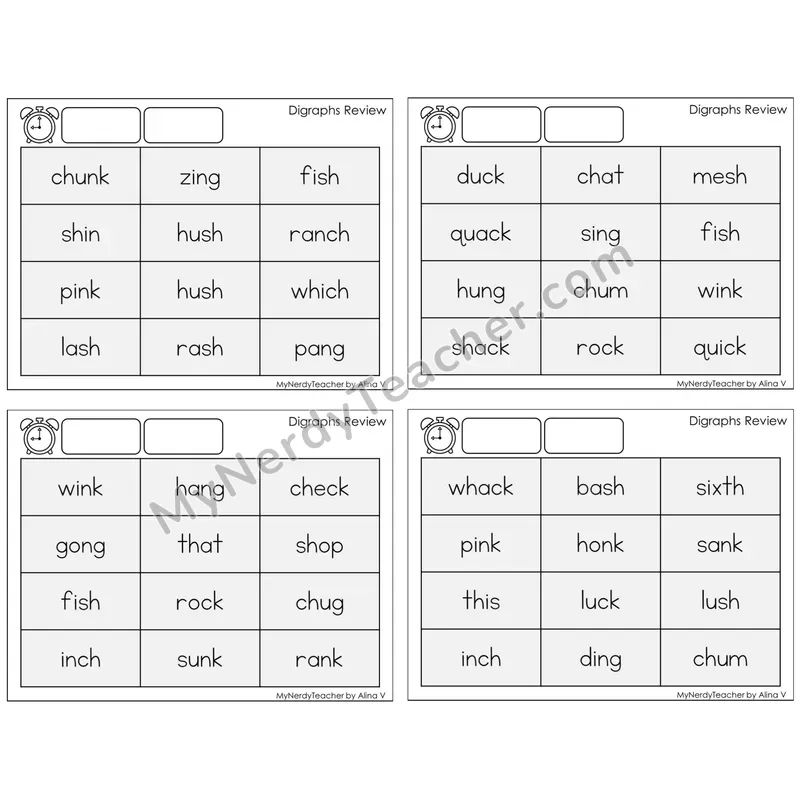 Digraphs Review — BW (C9 — Fluency Drills)