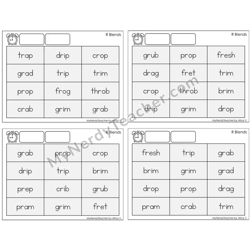 R Blends — BW (C9 — Fluency Drills)