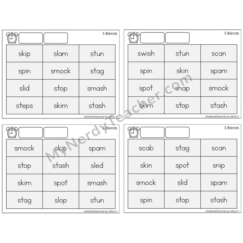S Blends — BW (C9 — Fluency Drills)