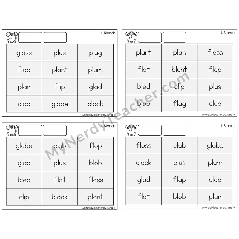 L Blends — BW (C9 — Fluency Drills)