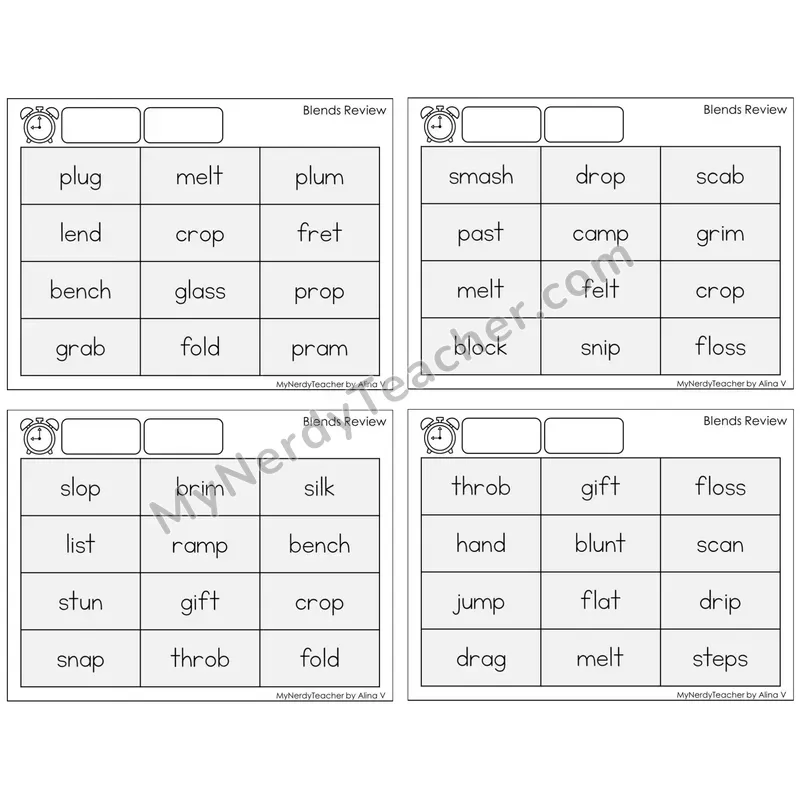 Blends Review — BW (C9 — Fluency Drills)
