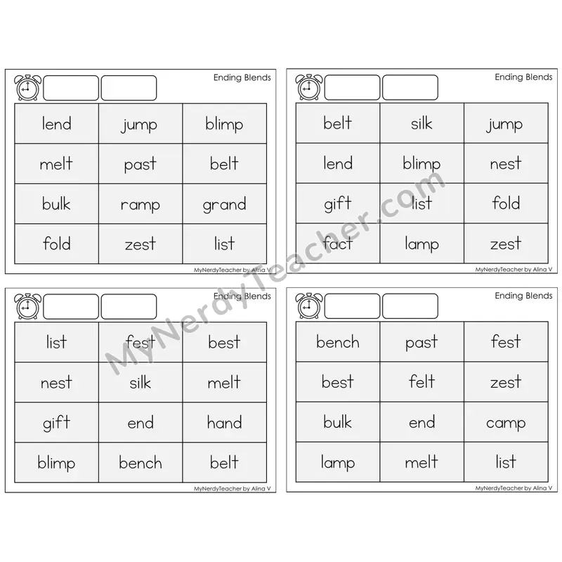 Ending Blends — BW (C9 — Fluency Drills)
