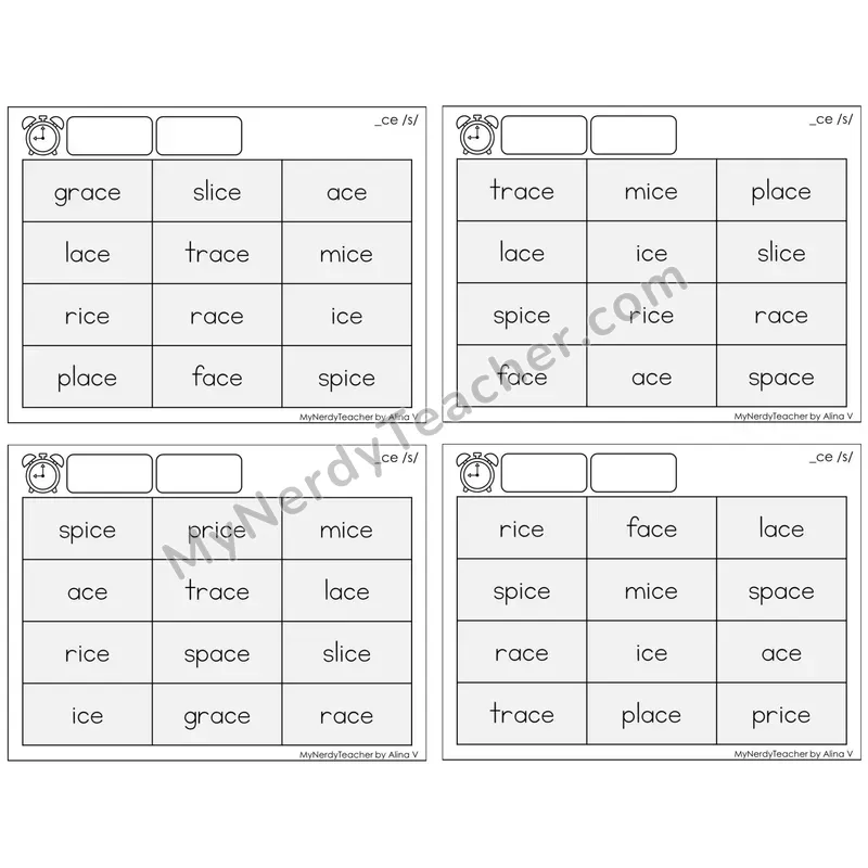 Soft C (_ce /s/) — BW (C9 — Fluency Drills)