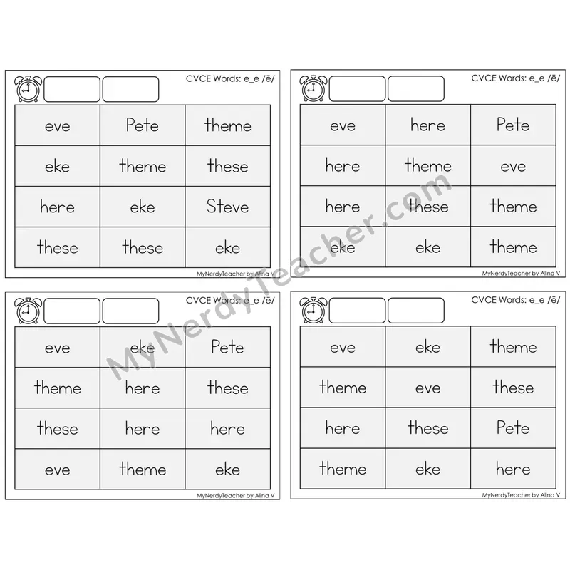 Long E Silent E (e_e) — BW (C9 — Fluency Drills)
