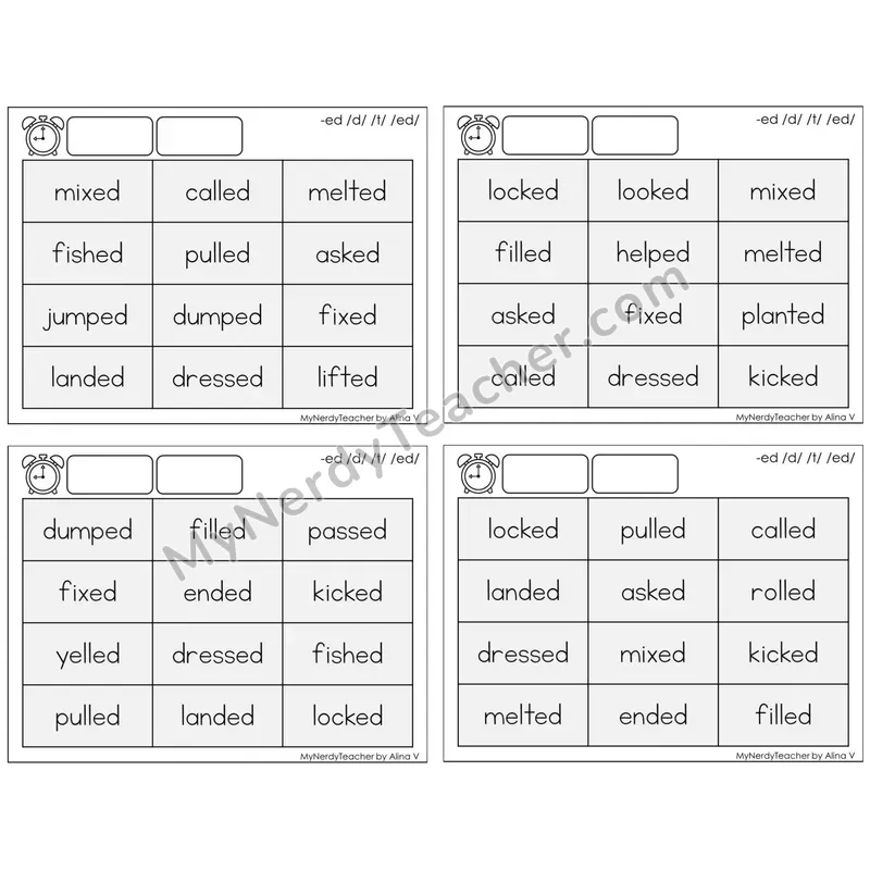 Inflectional Ending -ed (/d/, /t/, /ed/) — BW (C9 — Fluency Drills)