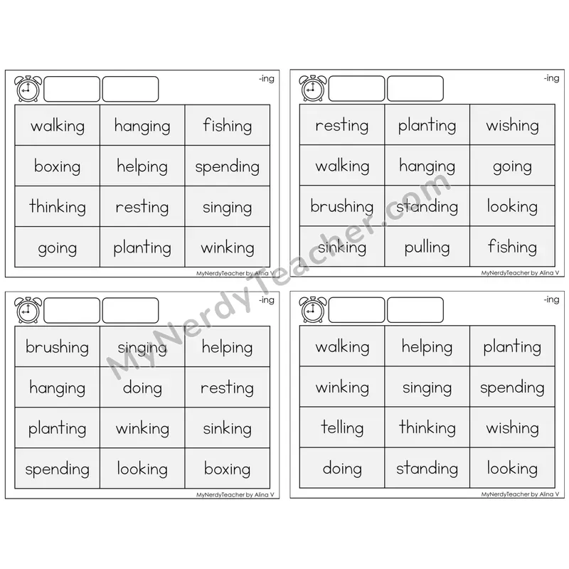 Inflectional Ending -ing — BW (C9 — Fluency Drills)