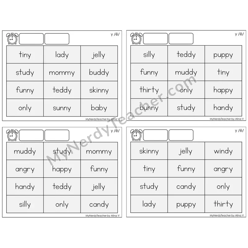 Y as Long E (/e/) — BW (C9 — Fluency Drills)