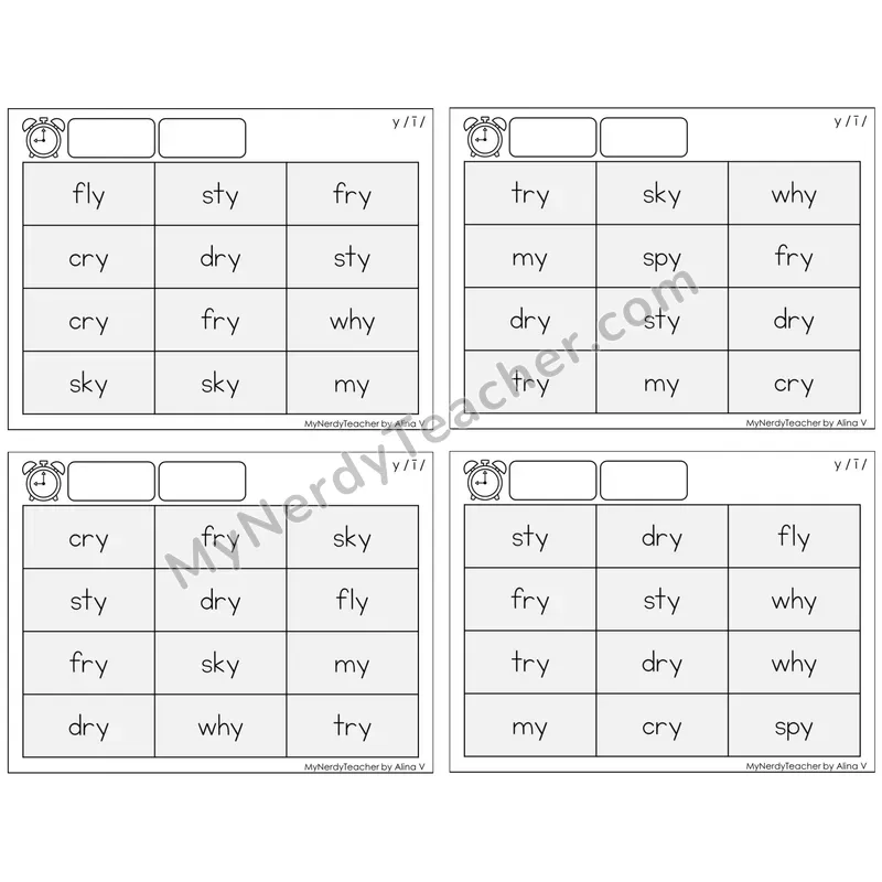 Y as Long I (/i/) — BW (C9 — Fluency Drills)
