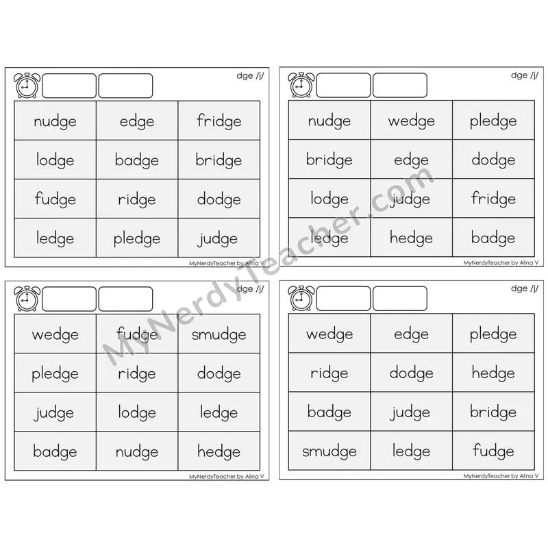 Trigraph dge /j/ — BW (C9 — Fluency Drills)