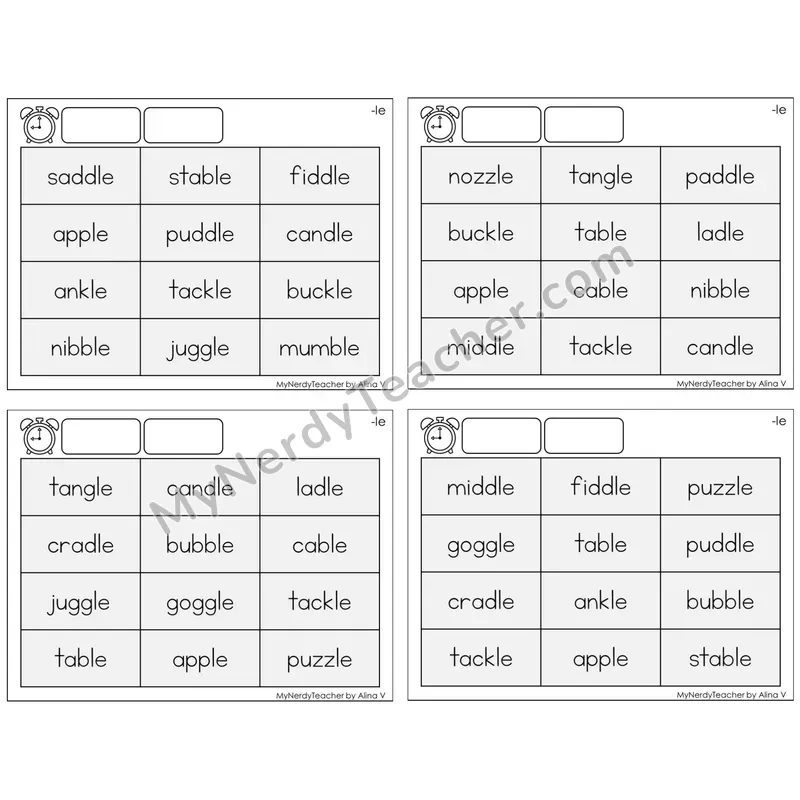 Consonant -le Syllable — BW (C9 — Fluency Drills)