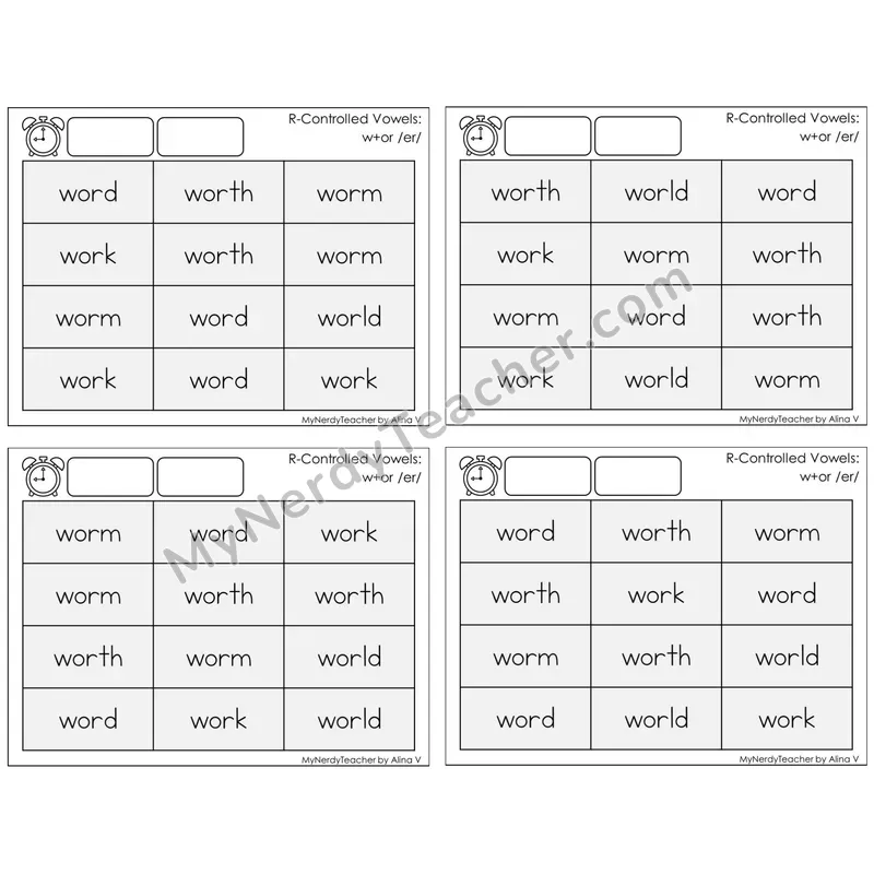 R-Controlled w+or /er/ — BW (C9 — Fluency Drills)