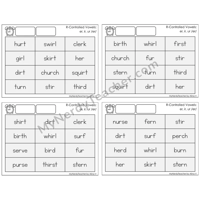 R-Controlled er, ir, ur /er/ — BW (C9 — Fluency Drills)