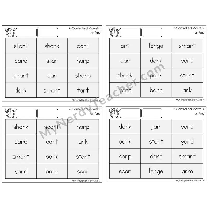 R-Controlled ar /ar/ — BW (C9 — Fluency Drills)
