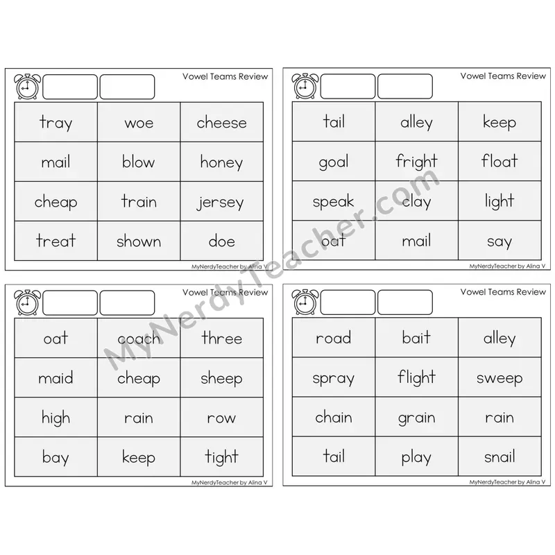 Vowel Teams Review — BW (C9 — Fluency Drills)