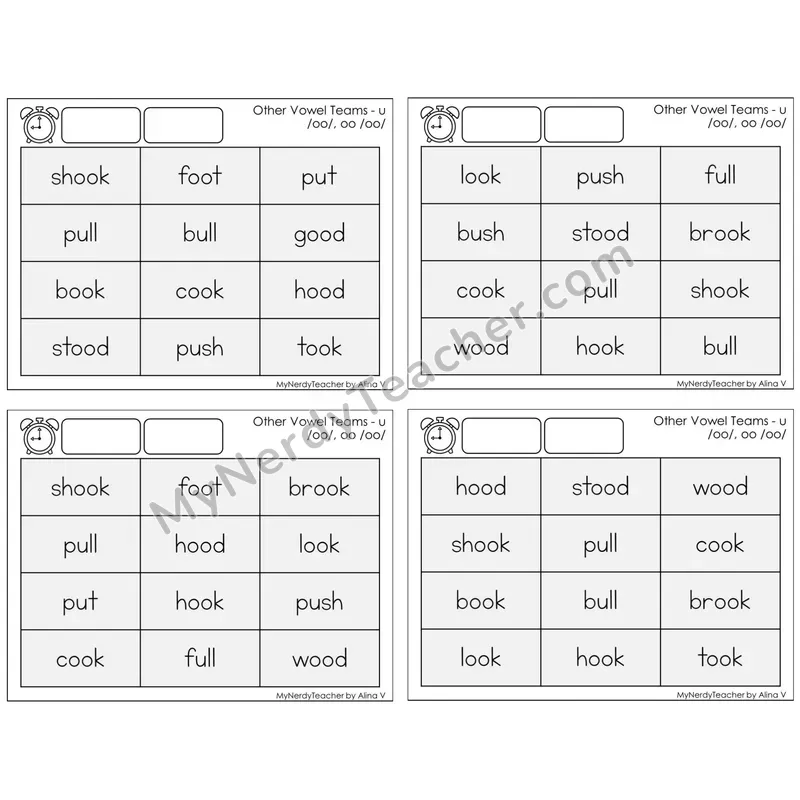 Vowel Teams oo, u /oo/ (book) — BW (C9 — Fluency Drills)