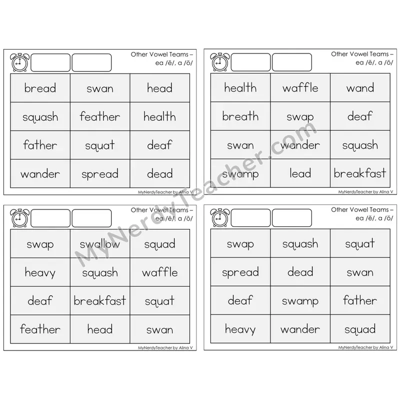 Vowel Teams ea /e/, a /o/ — BW (C9 — Fluency Drills)